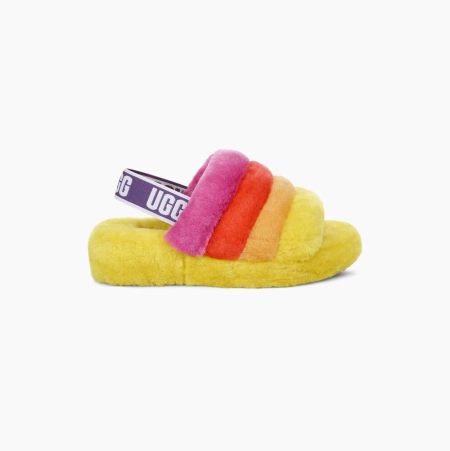 UGG Pride Fluff Yeah Multicolor Yellow Slides for Women (OIRL52417)